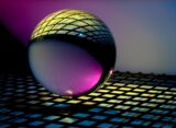 blue and black ball on blue and white checkered textile